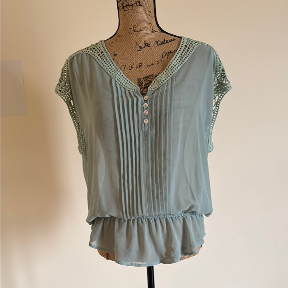 Mint Green Crochet Trim Blouse